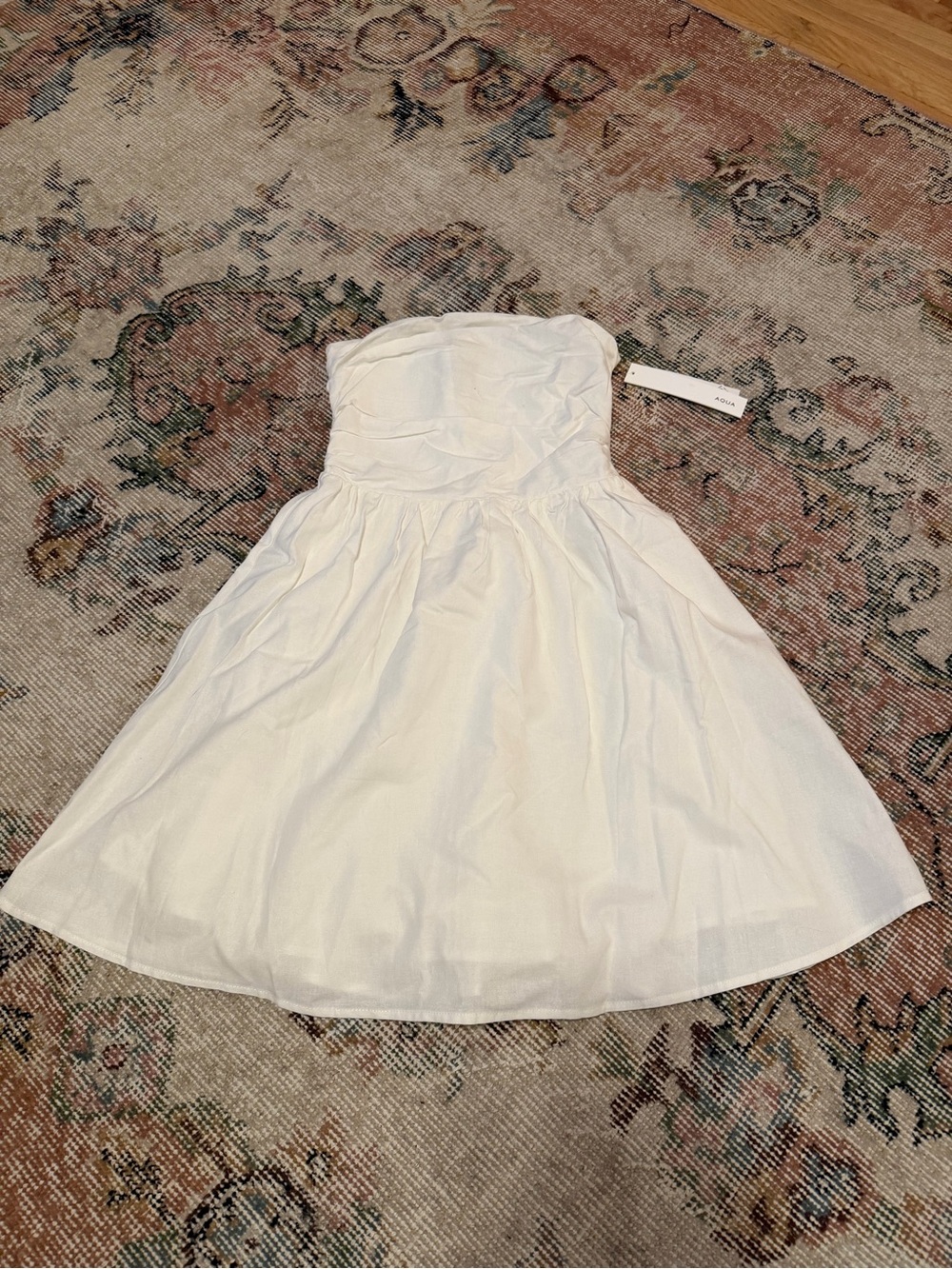 Aqua White Strapless Smocked Bodice Dress
